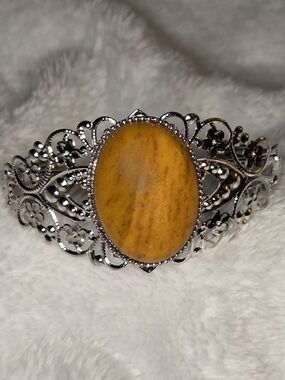 Kennedy Range Mookaite Vintage-Style Silver Toned Filigree Bracelet